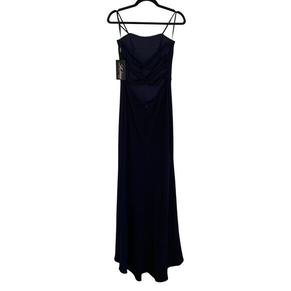 NWT La Femme 28835 Strapless Leg Slit Double Strap Back in Navy Blue - Picture 3 of 11